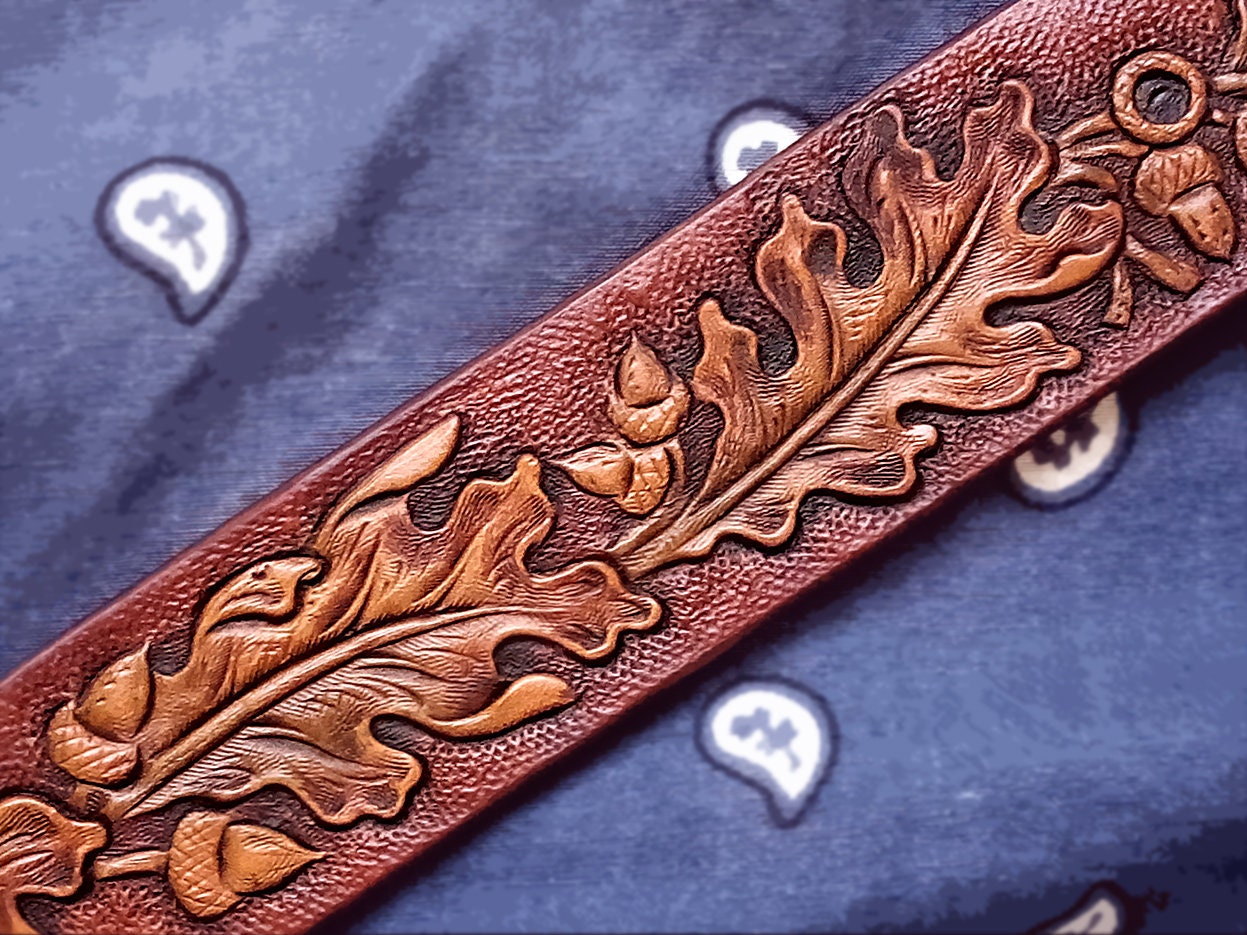 Dog Collar Oak Leaves Acorns Leather Tooled-carved | Etsy