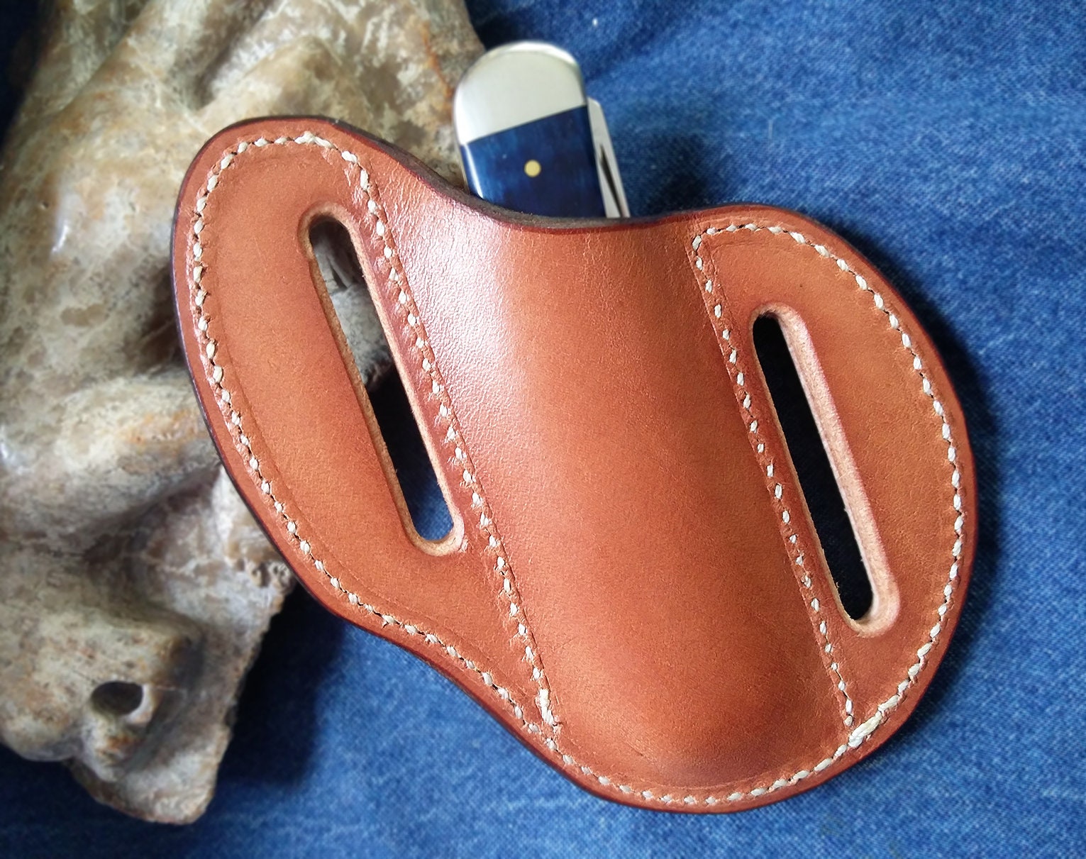 Sheath Tooled Leather Case Trapper Knife Old American Font Etsy