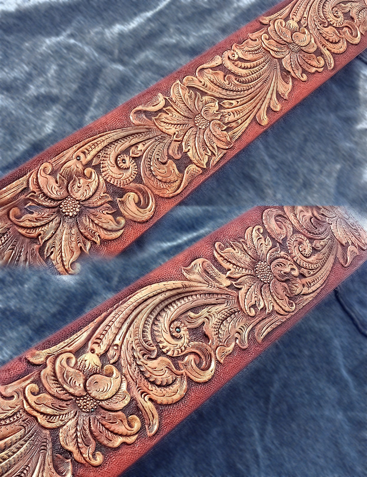 Tooled Guitar Strap Hand Carved Sheridan Floral Design - Etsy