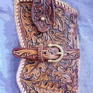 Cell Phone Biker Holster Oak Leaves Hand Tooled, Hand Carved Phone Case ...