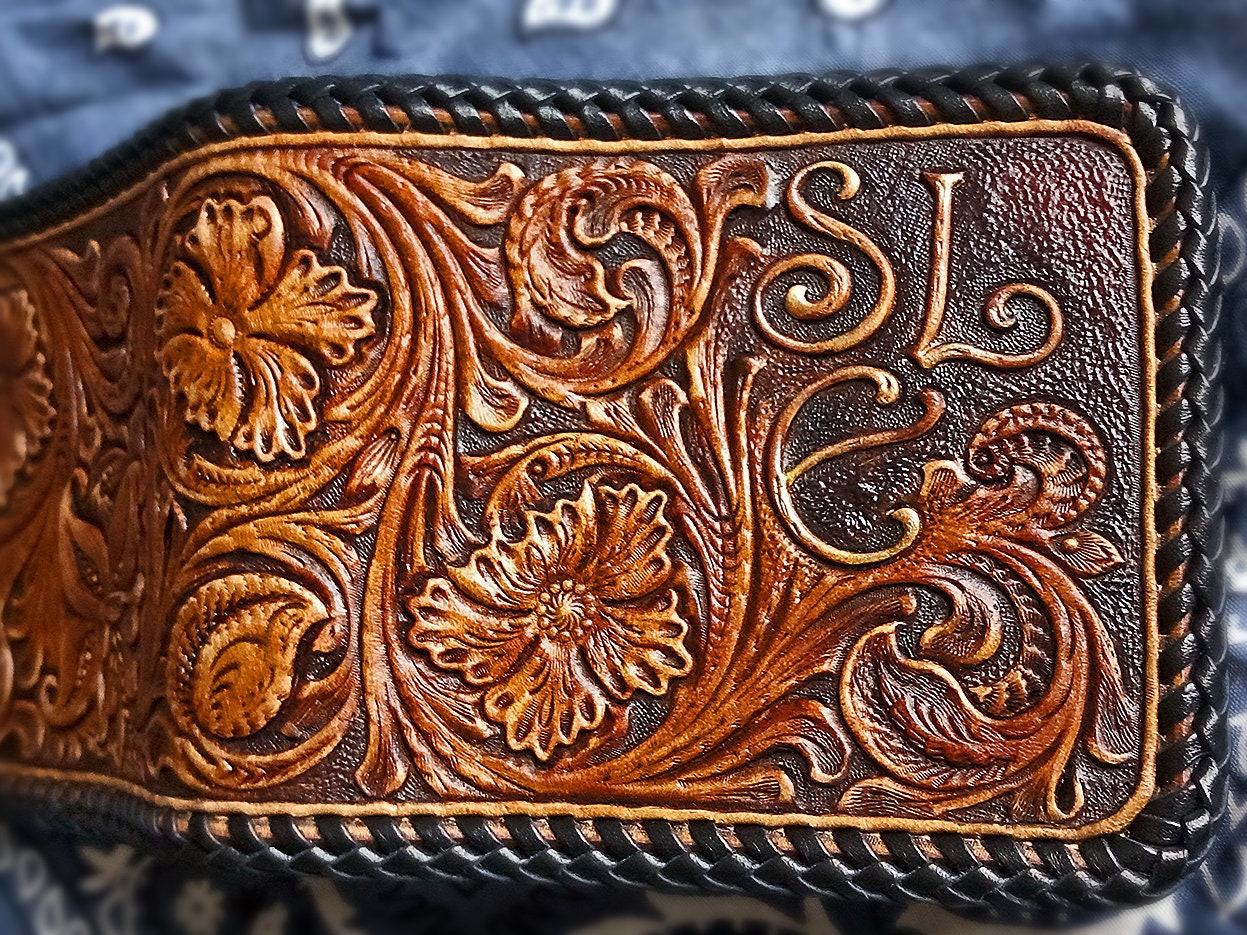 Tooled Billfold Wallet Hand Carved A_S Floral Sheridan | Etsy