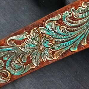 Tooled Guitar Strap Adjustable Hand Carved Sheridan Floral - Etsy