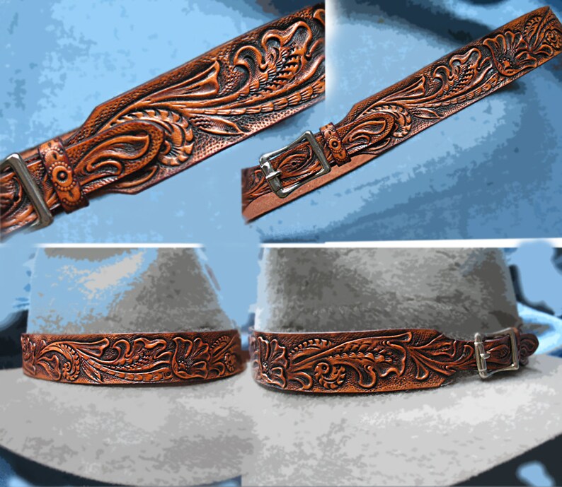 Hat Band Tapered Tooled Leather Sheridan Floral Design. - Etsy