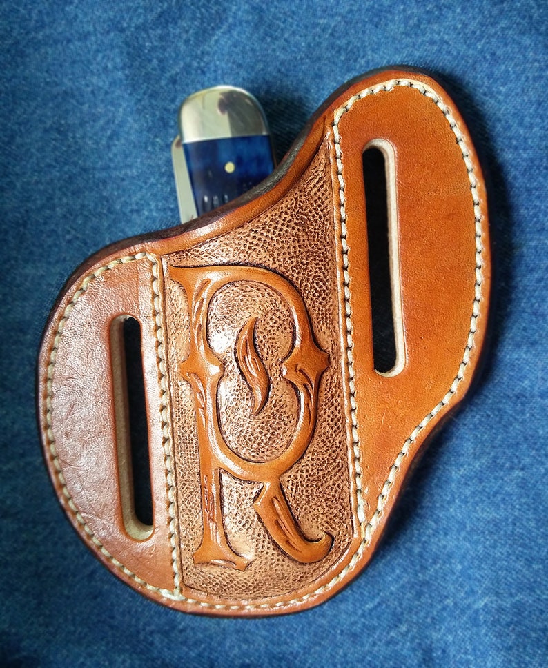 Sheath Tooled Leather Case Trapper Knife Old American Font Etsy