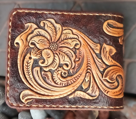 Tooled billfold wallet hand carved leather Sheridan style SP_C | Etsy