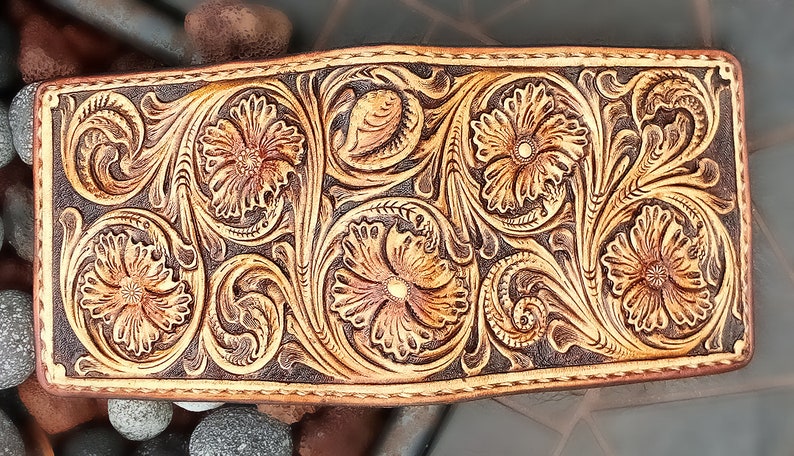 Tooled Billfold Wallet Hand Carved Leather Sheridan Style - Etsy