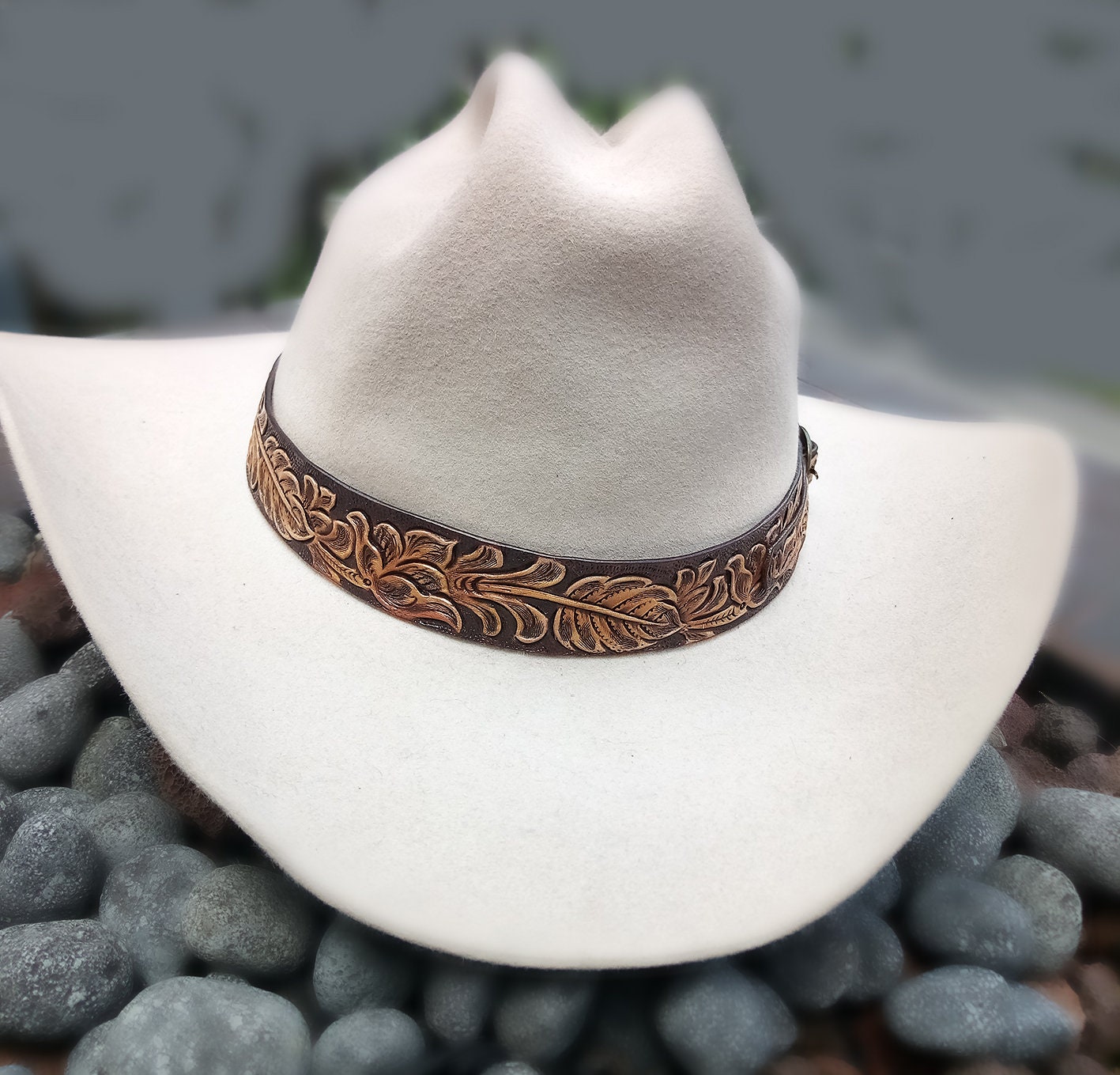 Hat Band Ranger Type Tooled Leather 