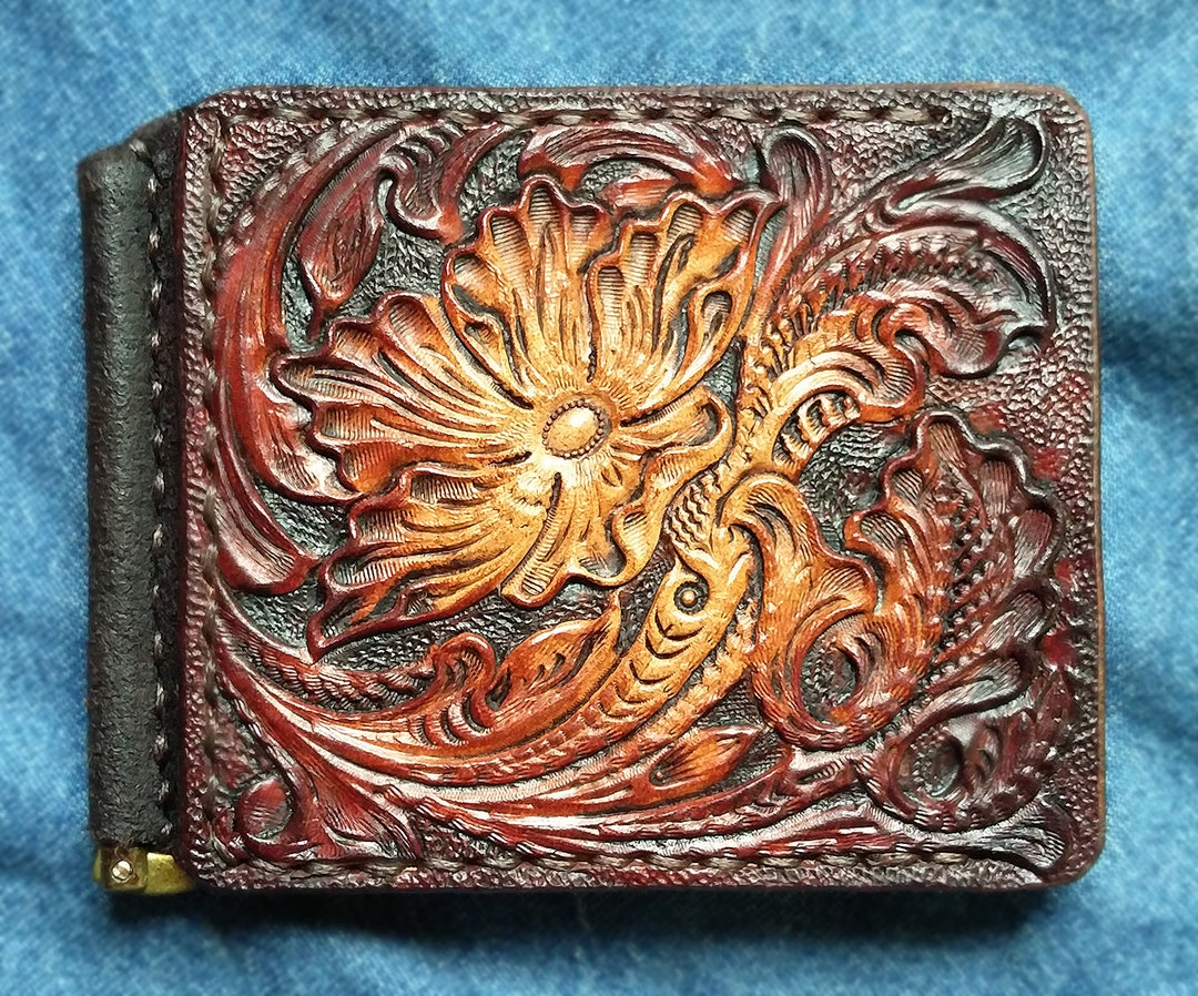 Tooled Money Clip Sheridan Floral Leather Carved M_S - Etsy