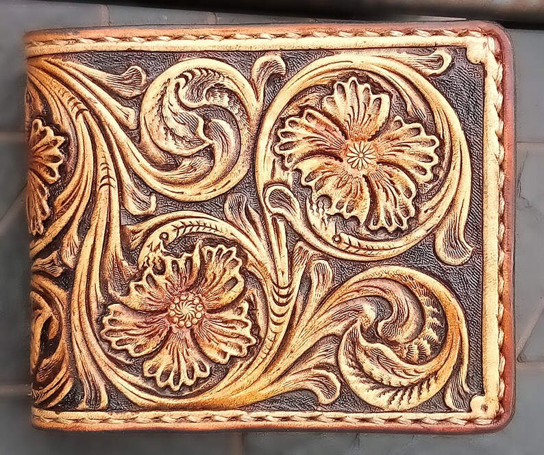 Tooled Billfold Wallet Hand Carved Leather Sheridan Style - Etsy