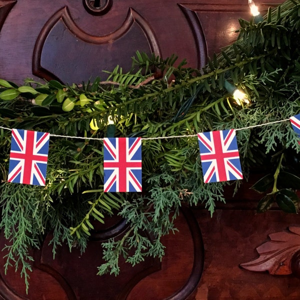 Union Jack Flag Garland - Small Handmade Indoor Decoration - United Kingdom England British - Paper - 6 feet