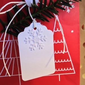 White Glitter Snowflake Gift Tags - Handmade  - Small - 2.25&quot; x 1.5&quot; - Sets of 6, 12, or 30