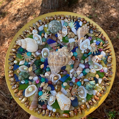 Beach shell mixed media mosaic wall shops hanging~coastal shell decoration~beach art~shell art