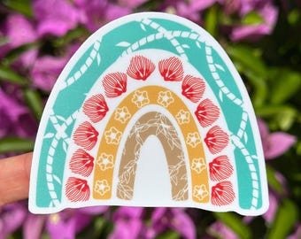 Hawaii Rainbow Sticker: Ohia, Lei & Pua Flowers - Waterproof Vinyl