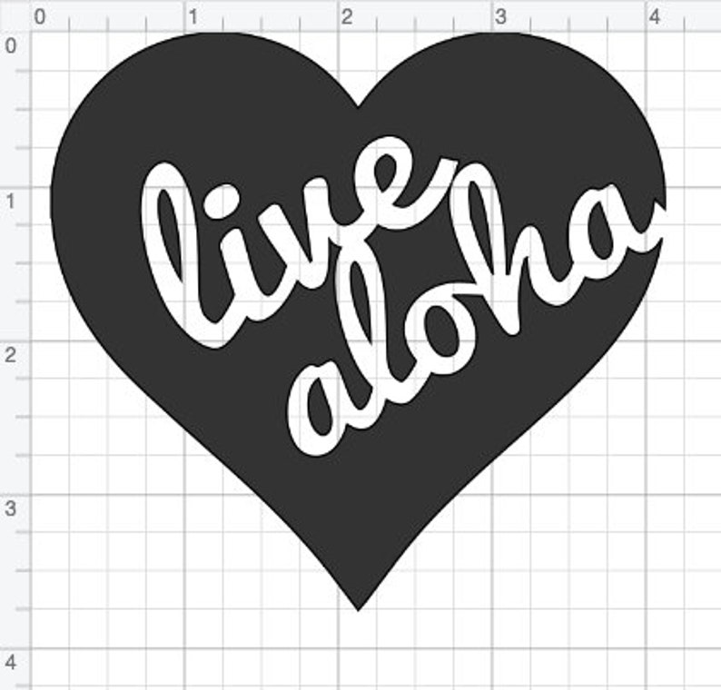 Op de afbeelding: Een zwart hartvormig grafisch ontwerp met de witte tekst "live aloha" in cursief. Het ontwerp is eenvoudig en gedurfd, geschikt voor stickers, kleding of woondecoratie.