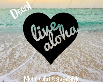 Live Aloha Heart Sticker - Hawaii Decal (4"w x 4"h)