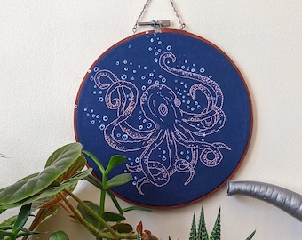 Ten Tickles Embroidery - Octopus Embroidery Hoop Under The Sea Marine Life Octopi Tentacles Ocean Animal Hand Embroidery Wall Art