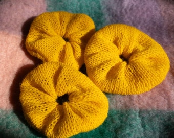Bright Yellow Hand-Knit Scrunchie Hair Tie Oversized Large Faux Mohair Silk Alpaca Luxury Hair Accessory