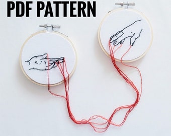 PDF Pattern - Two Hands Connected Embroidery Hoop - Downloadable file for modern hand embroidery pattern