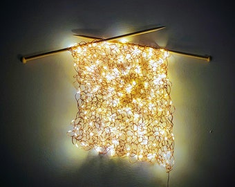 Knit Light Wall Hanging - Crochet Knitted String Light Fairy Light Wall Decor for Knitting Lovers