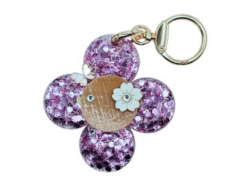 Luxury Flower Bag Charm: Purple Chunky Glitter