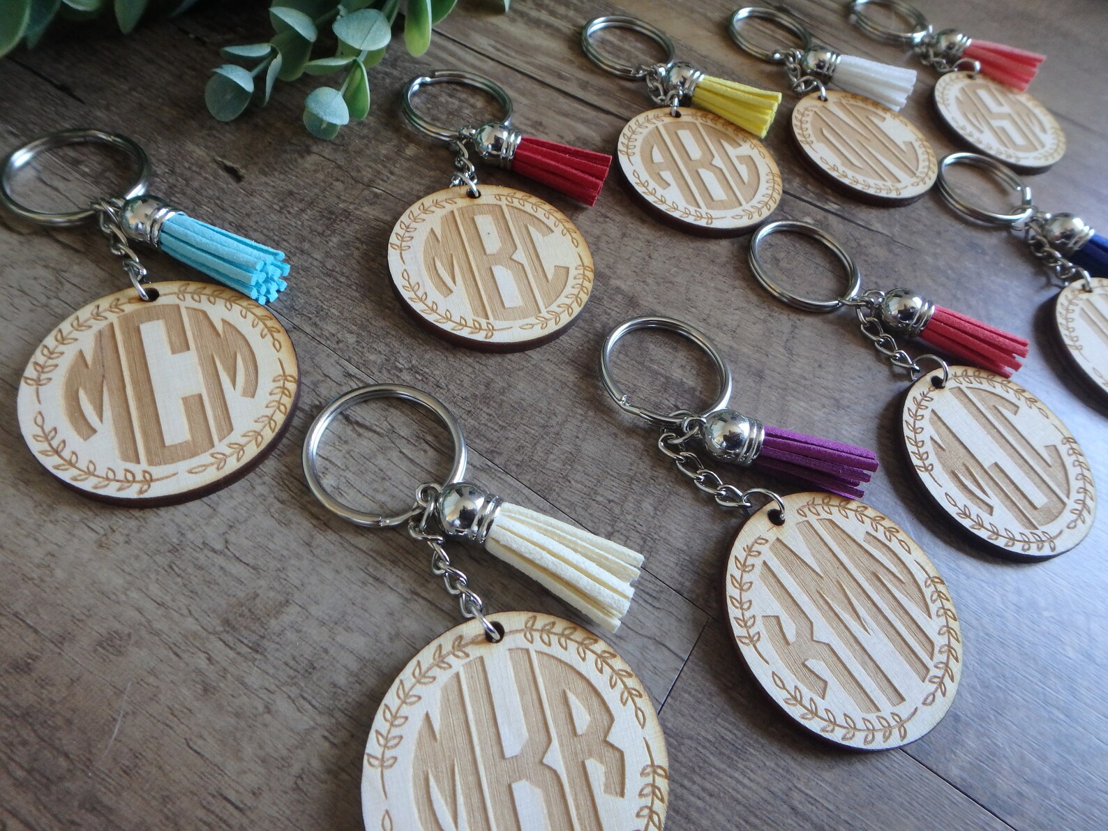 Monogram Key Chain with tassel Wood Key Chains Tassels Etsy