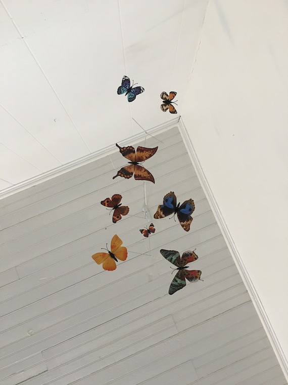 Warm Neutral Butterfly Mobile: Decorative Hanging Nursery Decor