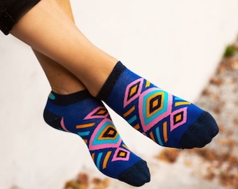 Chaussettes de cheville pour femmes, Chaussettes en coton, BOHO, Chaussettes de couleur drôle, Chaussettes de cheville courtes pour femmes décolletées, Dames courtes invisibles, Chaussettes de bateau pour femmes