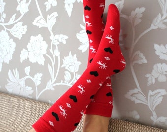 Christmas Warm socks | Ski socks | winter knee socks | socks hearts  MAD Socks