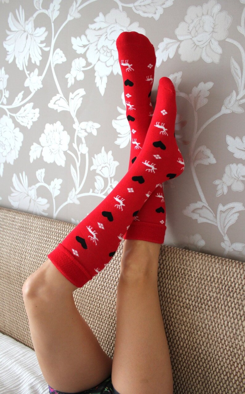 Christmas Warm socks Ski socks winter knee socks socks hearts MAD Socks image 1