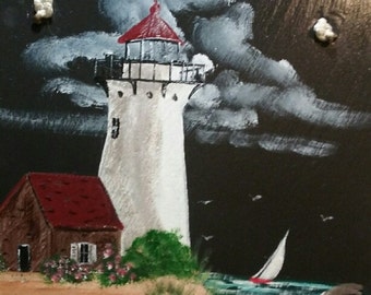 Painted Slate - Lighthouse with Brick House *Personalized No Charge*