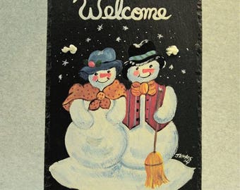 Painted Slate - Snowman Couple *Personalized No Charge*