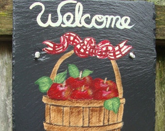 Painted Slate - Basket with Apples *Personalized No Charge*