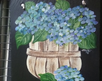 Painted Slate -Blue Hydrangea Basket *Personalized No Charge*