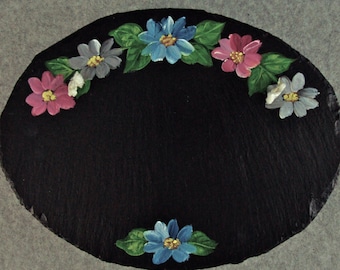 Painted Oval Slate - Multicolored Flowers *Personalized No Charge*