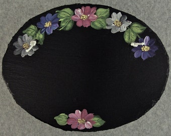 Painted Oval Slate - Gray Flower Mix *Personalized No Charge*