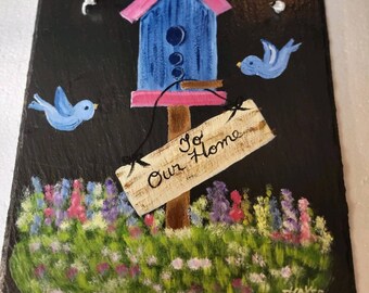 Blue Bird House - Hand Painted Slate *Personalized at No Extra Charge*