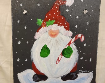 Painted Slate - Candy Cane Gnome *Personalized No Charge*