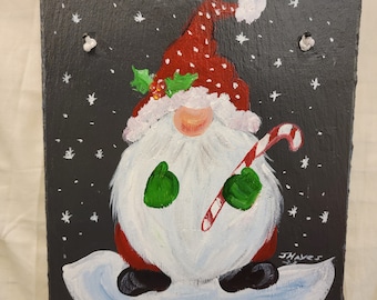 Painted Slate - Candy Cane Gnome *Personalized No Charge*