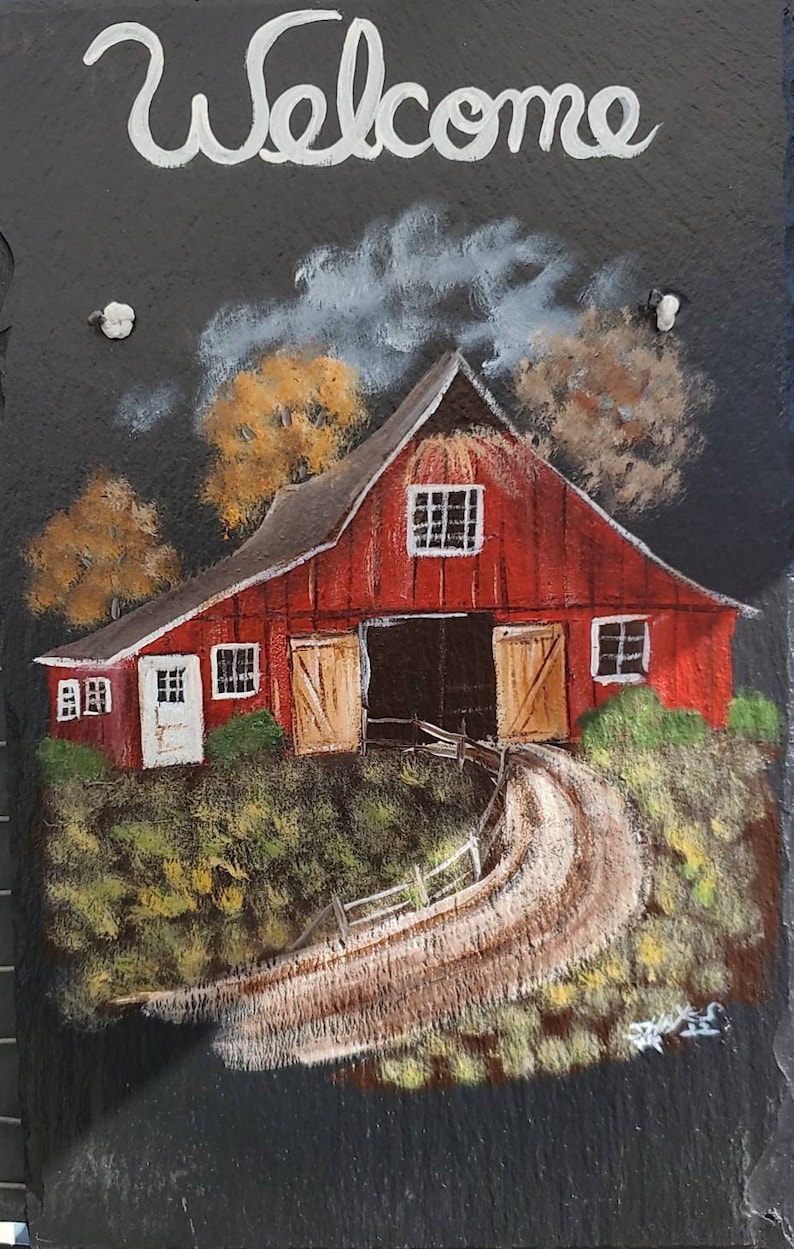 Painted Slate - Autumn Barn Scene *personalized at No Extra Charge* - Etsy