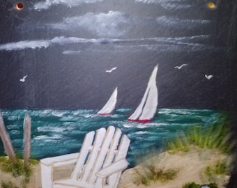 Painted Slate - Adirondack Chair on the Beach *Personalized No Charge*
