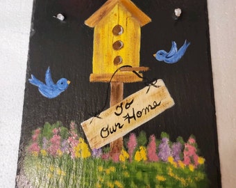 Yellow Bird House - Hand Painted Slate *Personalized with No Extra Charge*