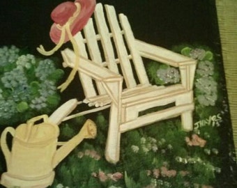 Painted Slate - Adirondack Chair Garden Scene *Personalized No Charge*
