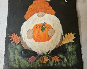 Hand Painted Slate - Autumn Gnome *Personalized No Charge*