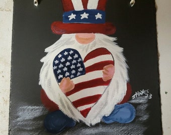Painted Slate - Patriotic Gnome with Heart