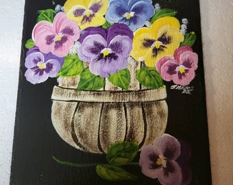 Hand Painted Slate - Pansies in Basket *Personalized at No Extra Charge*