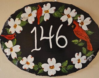 Painted Oval Slate - Cardinals and Dogwood Flowers *Personalized No Charge*