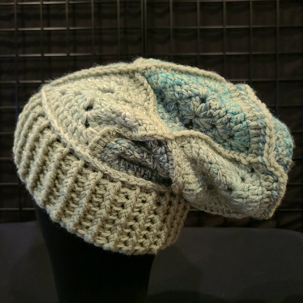 Crochet Slouchy Square Hat: Green