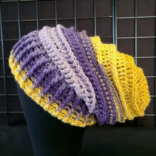 Crochet Lightweight Slouchy Hat: Purple and Yellow