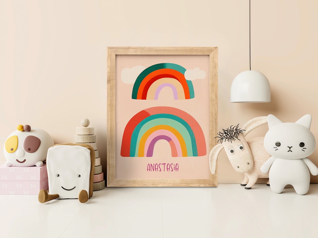 Midcentury Double Rainbow - Custom Nursery Print, Boho Nursery ...