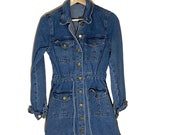 Fire asf denim cinched waist jacket long denim jacket coat jean jacket button up jean jacket denim coat pockets